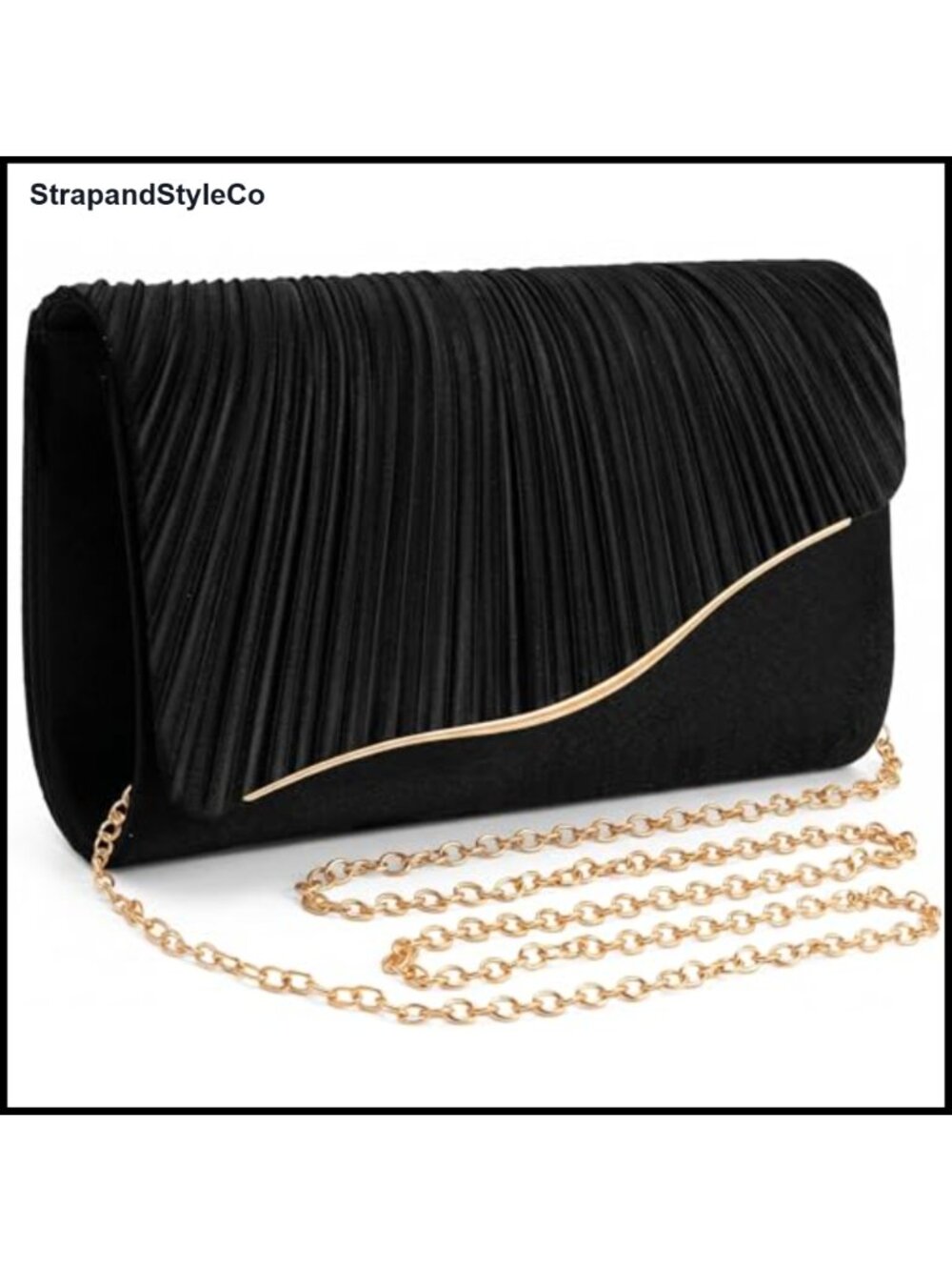 Satin Evening Clutch with Detachable Chain Strap Pleated Formal Purse